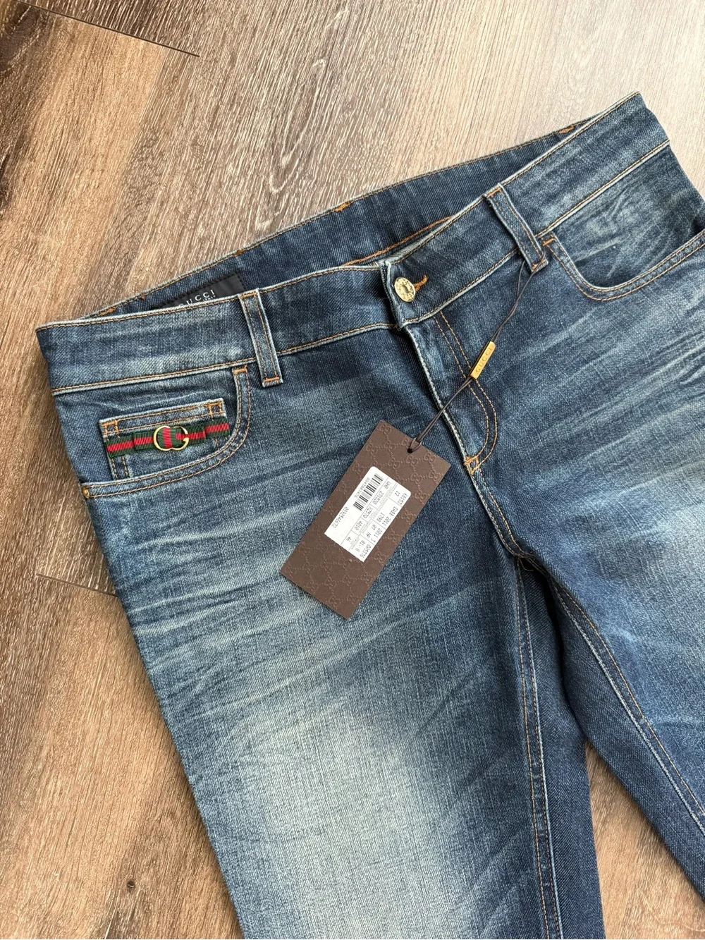 NWT Gucci Y2K Web Stripe GG Logo Straight Leg Jeans 28 US 8 Made in Italy